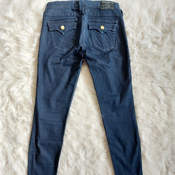 True Religion Women's Dark Wash Low-Rise Misty Flat Pockets Skinny Jeans Siz 27 - Picture 3 of 11